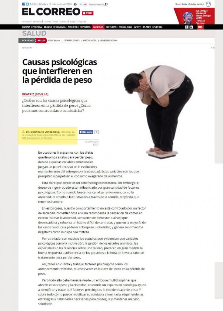 Las claves para perder peso de Obesidad López-nava en la prensa Las claves para perder peso de Obesidad López-nava en la prensa elcorreo